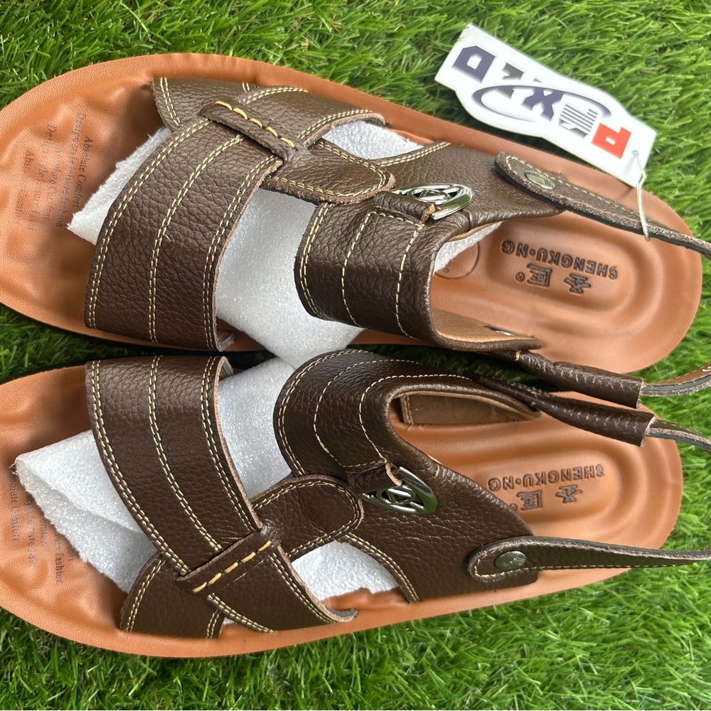 PPXID Men's Brown Leather Sandals